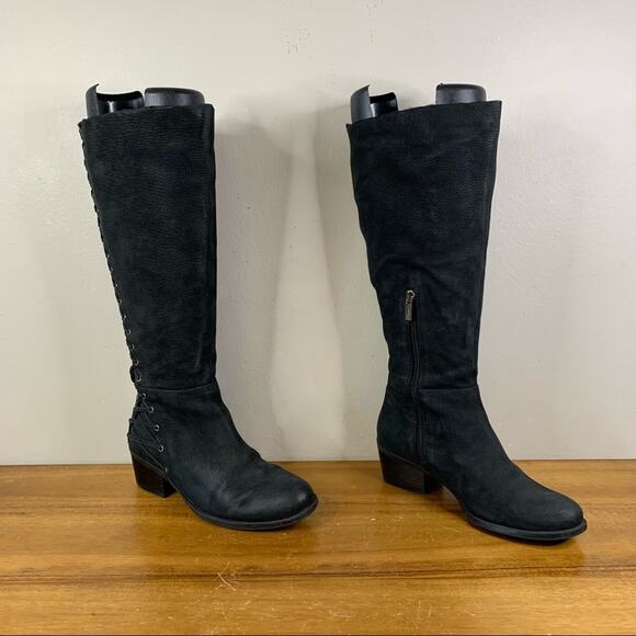 Vince Camuto Black Pebble Leather Corset Laced Boot Size 6.5 - Picture 3 of 9